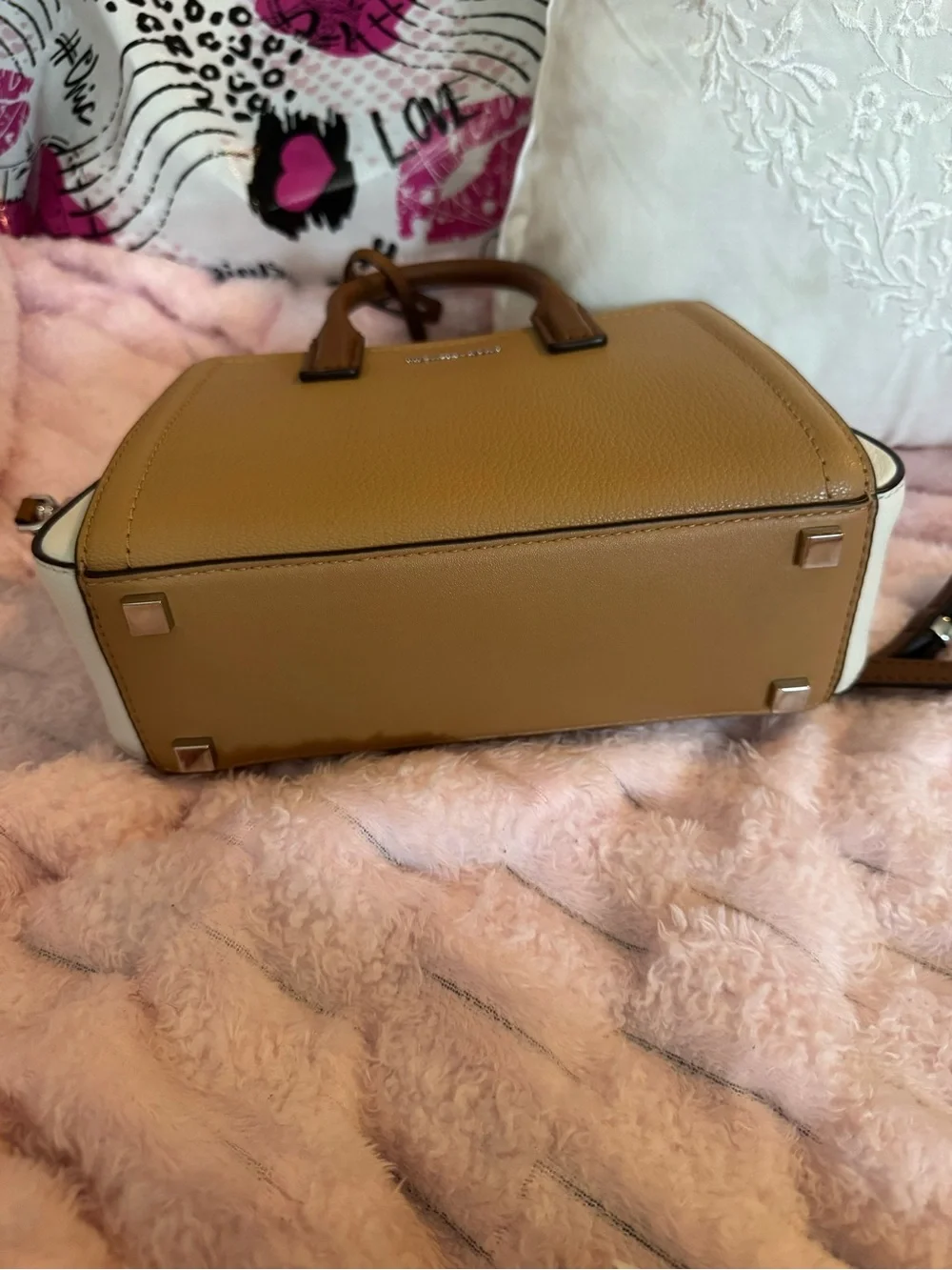 Michael Kors Two-Tone Tan and White Leather Satchel Smal